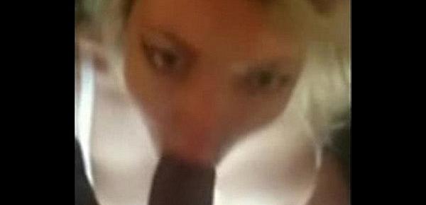  blonde girl licks black shaft and blows with throat until the white gush out
